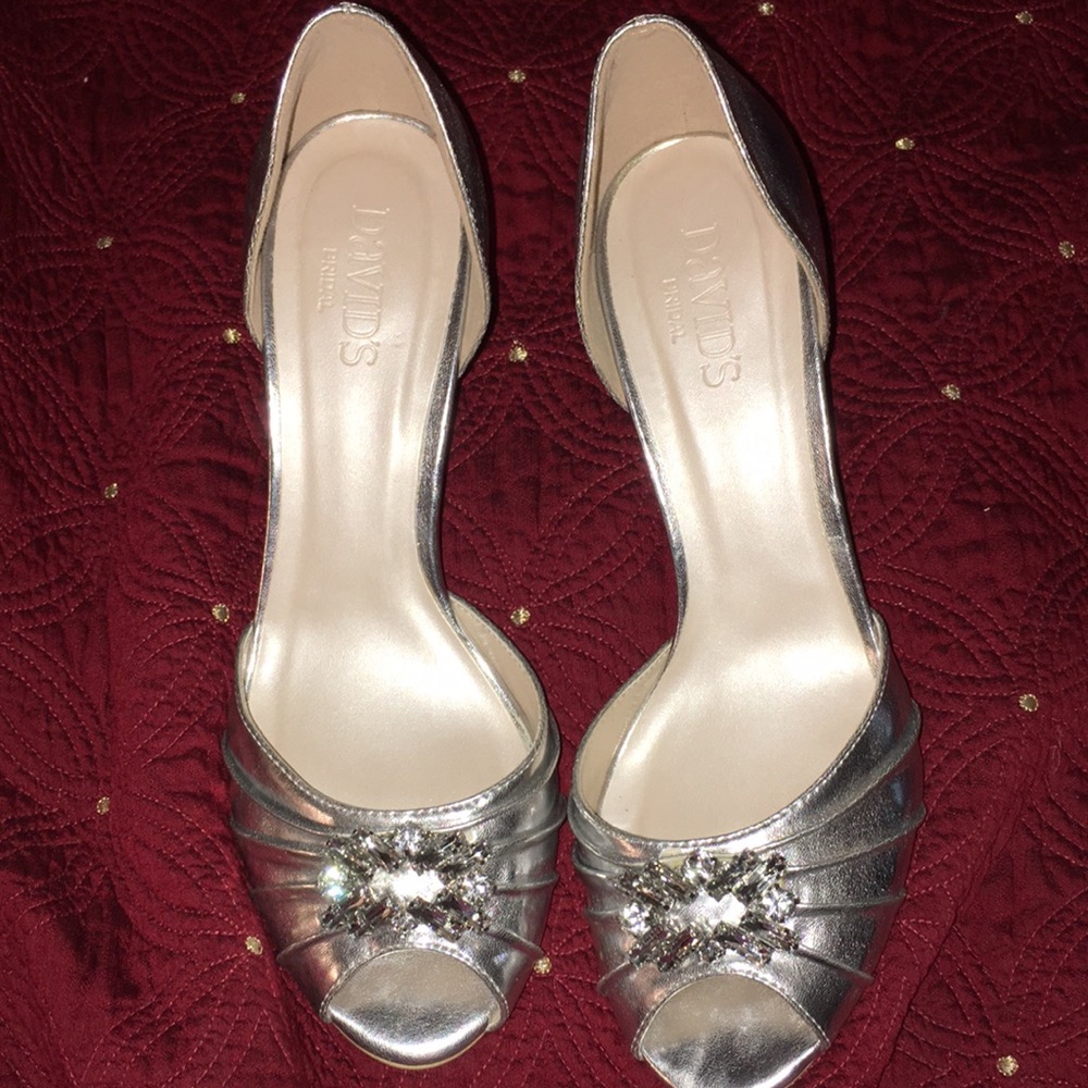 David’s Bridal Silver and Rhinstone shoes